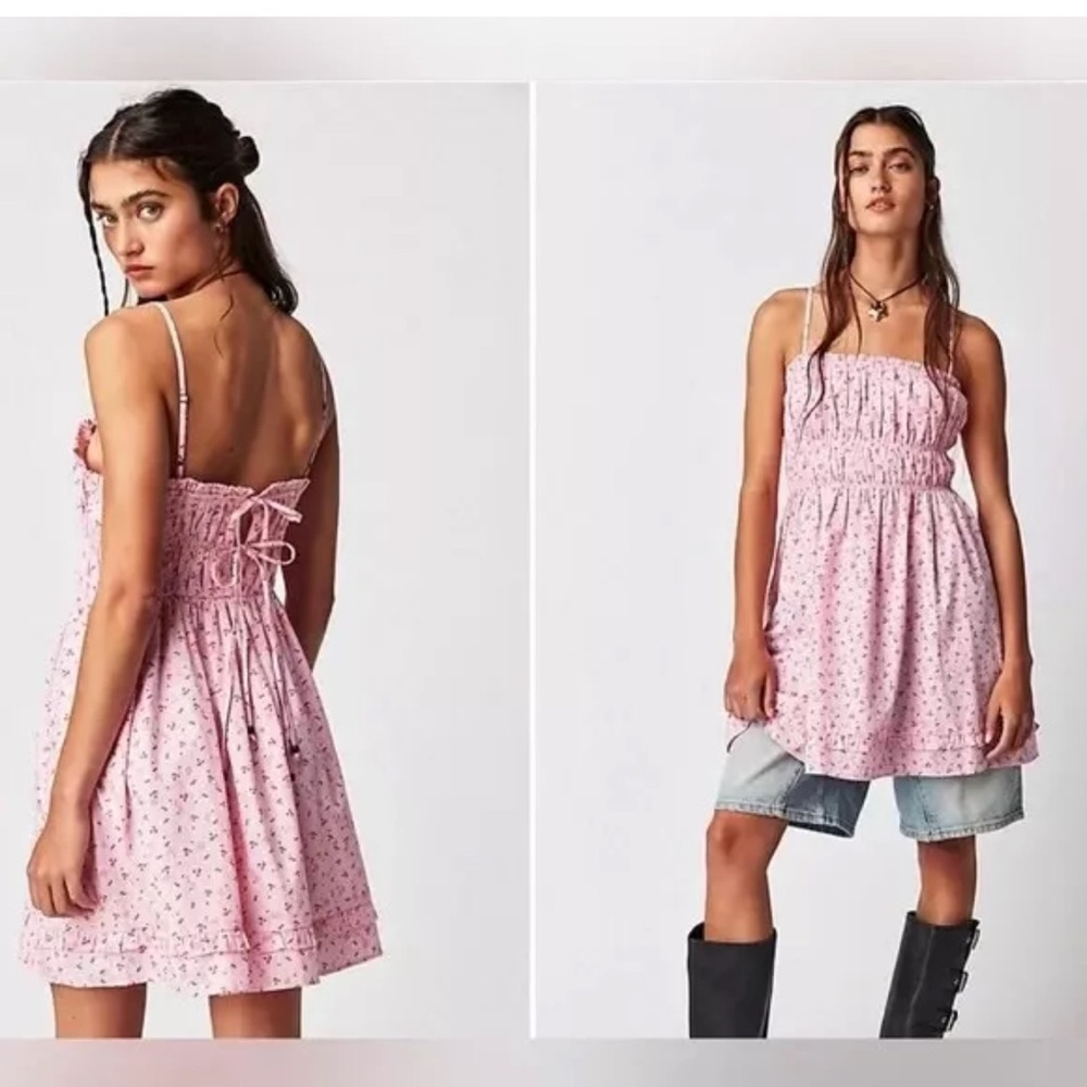 NWOT Free People Gabby Cotton Floral Mini Sundress Size M laceup back